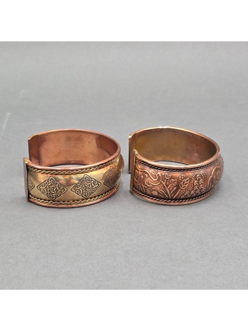 Vintage Tibetan Cuff Bracelet Lot Of 2 Copper Brass Elephant Celtic Mixed Metal - Picture 5 of 10